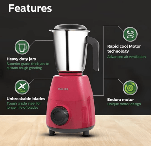 Philips HL7505/02 Mixer Grinder, 500W Endura Motor with rapid cool motor technology, 3 heavy duty and leak proof Jars - Image 3